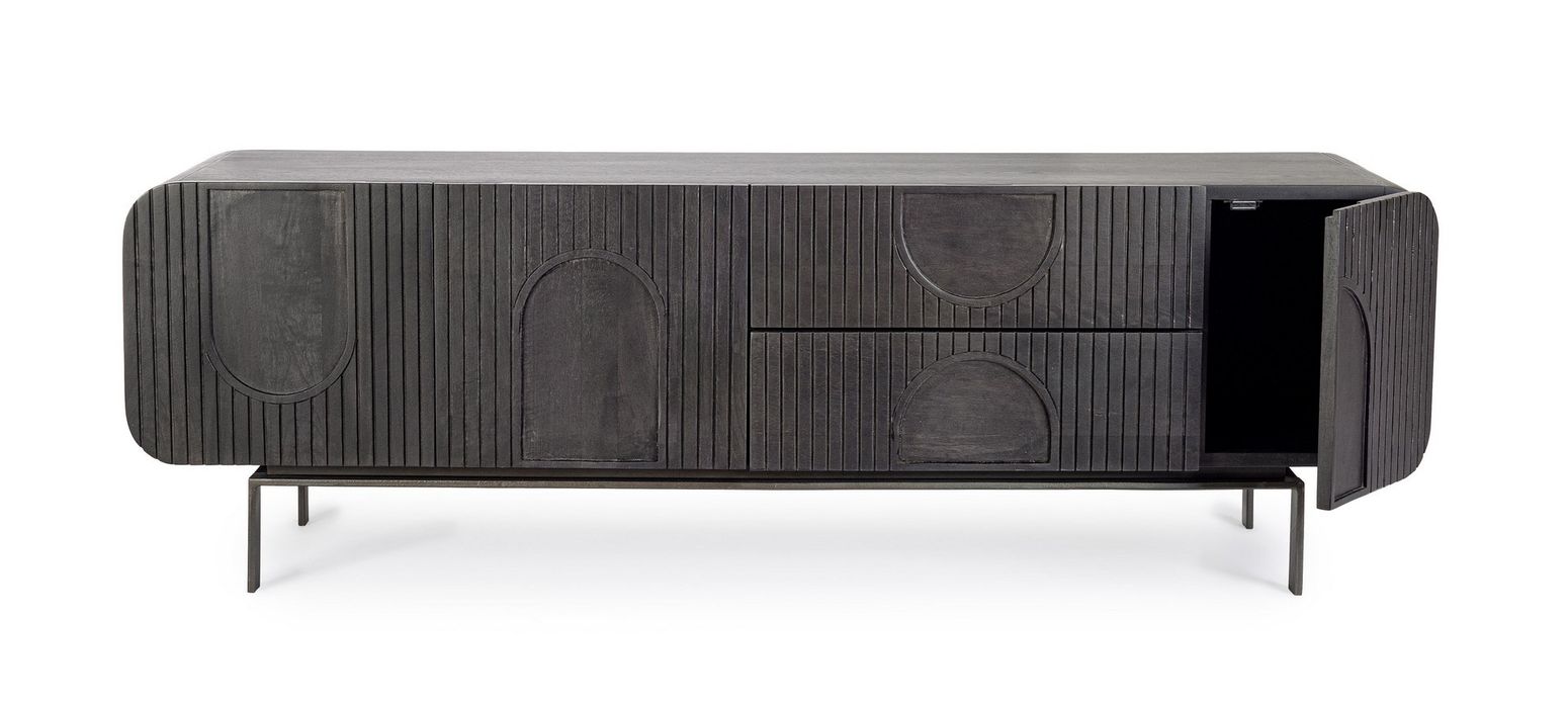 TV-Lowboard Orissa in Schwarz von Bizzotto aus Mangoholz mit Stahlbeinen und modernem Design
