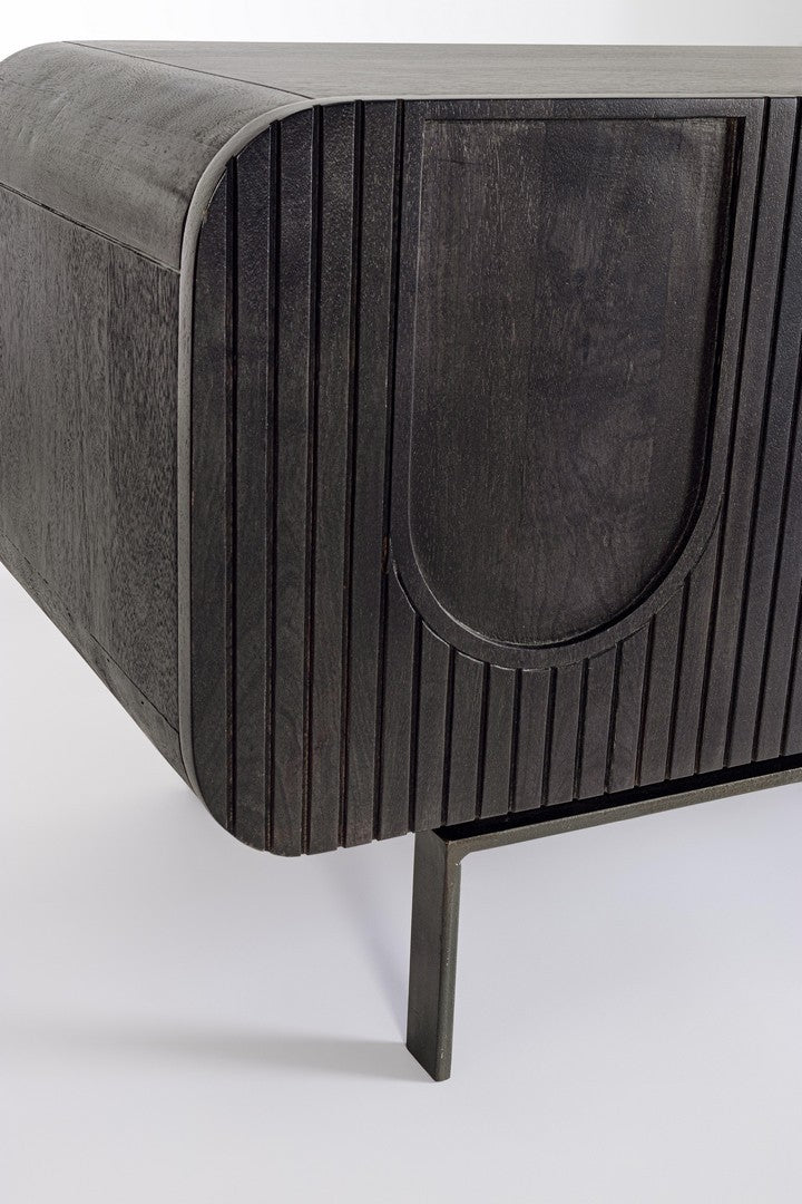 TV-Lowboard Orissa in Schwarz von Bizzotto aus Mangoholz mit Stahlbeinen und modernem Design
