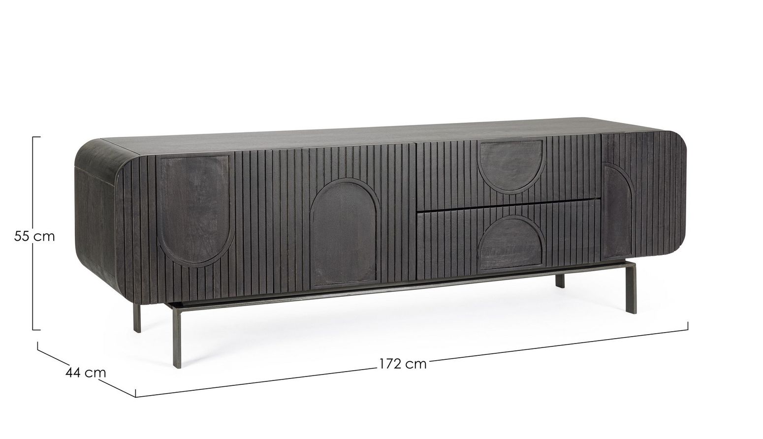TV-Lowboard Orissa in Schwarz von Bizzotto aus Mangoholz mit Stahlbeinen und modernem Design