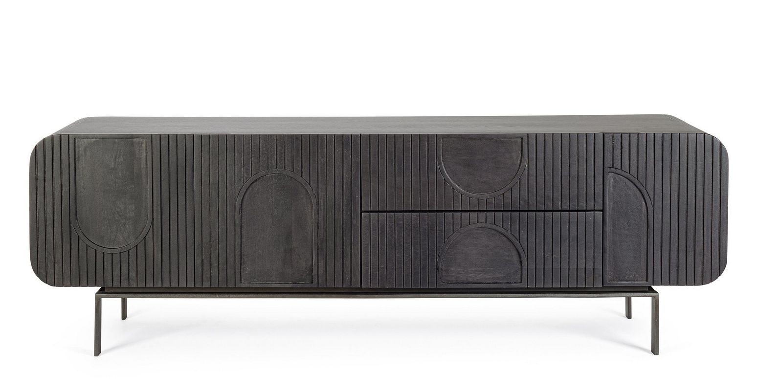 TV-Lowboard Orissa in Schwarz von Bizzotto aus Mangoholz mit Stahlbeinen und modernem Design