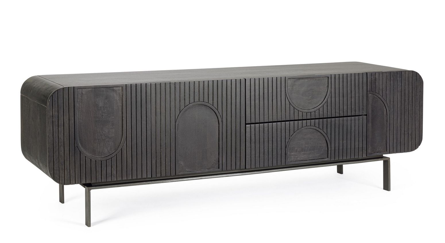 TV-Lowboard Orissa in Schwarz von Bizzotto aus Mangoholz mit Stahlbeinen und modernem Design
