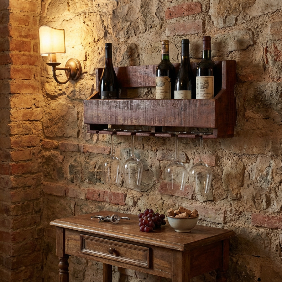 Vintage Weinregal Heritage aus recyceltem Altholz mit Halterung für Weingläser | STUFF Loft