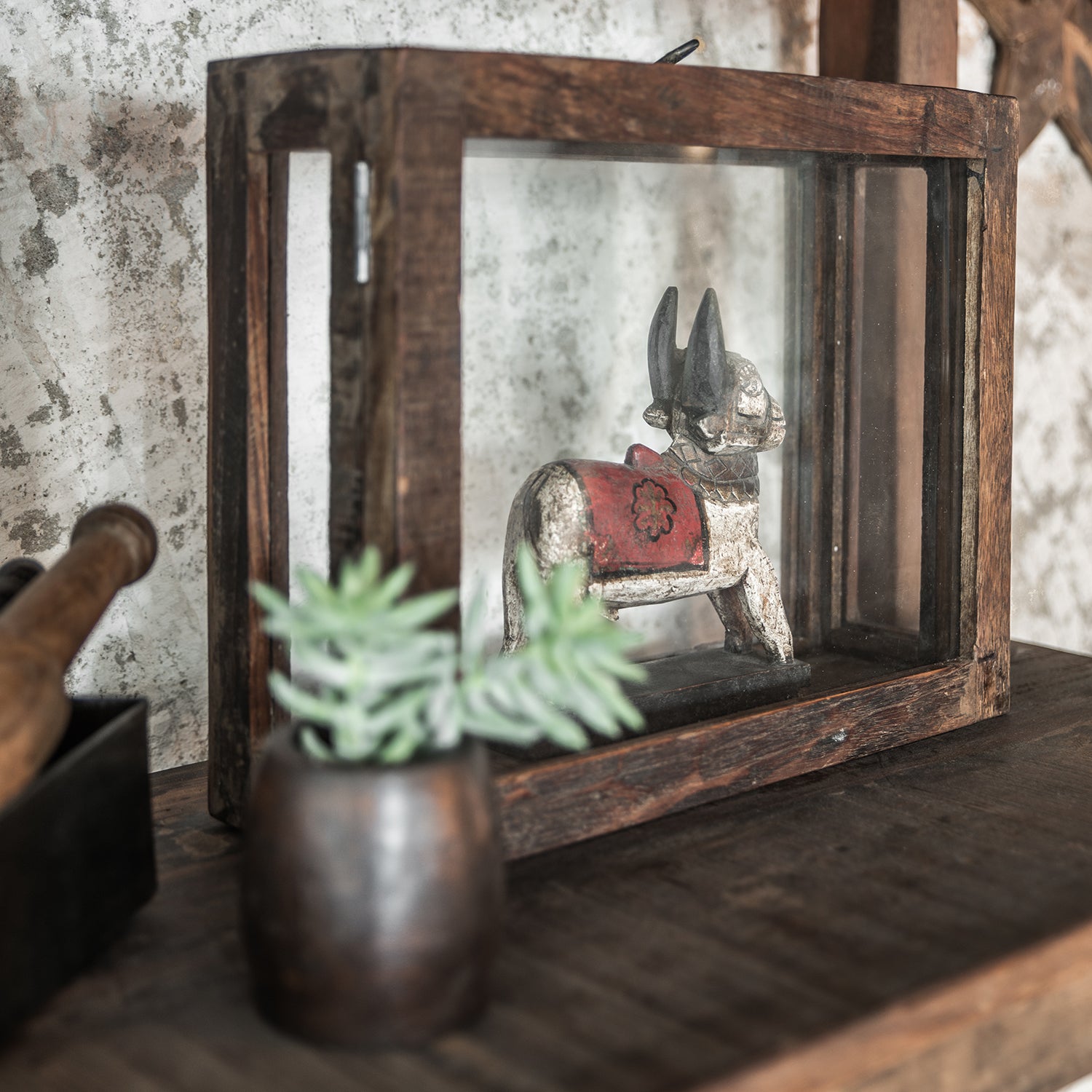 Deko-Kasten Schaukasten Vitrine Vintage aus Glas & Altholz