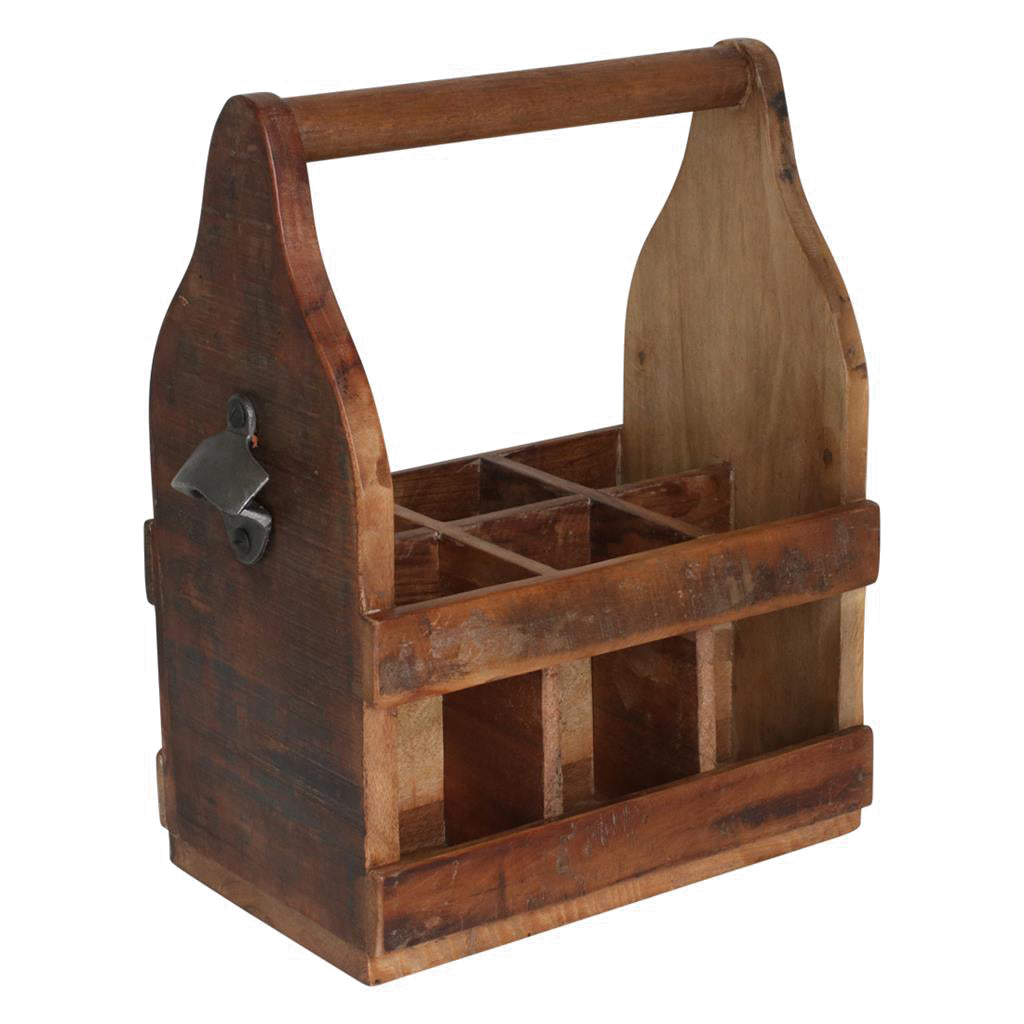 Flaschenträger aus Holz im Vintage Design mit Flaschenöffner