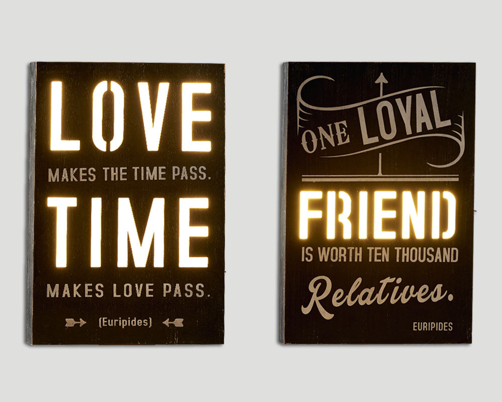 Bilder-Set Beleuchtet Love Time and Friend von Dialma Brown, 2-tlg