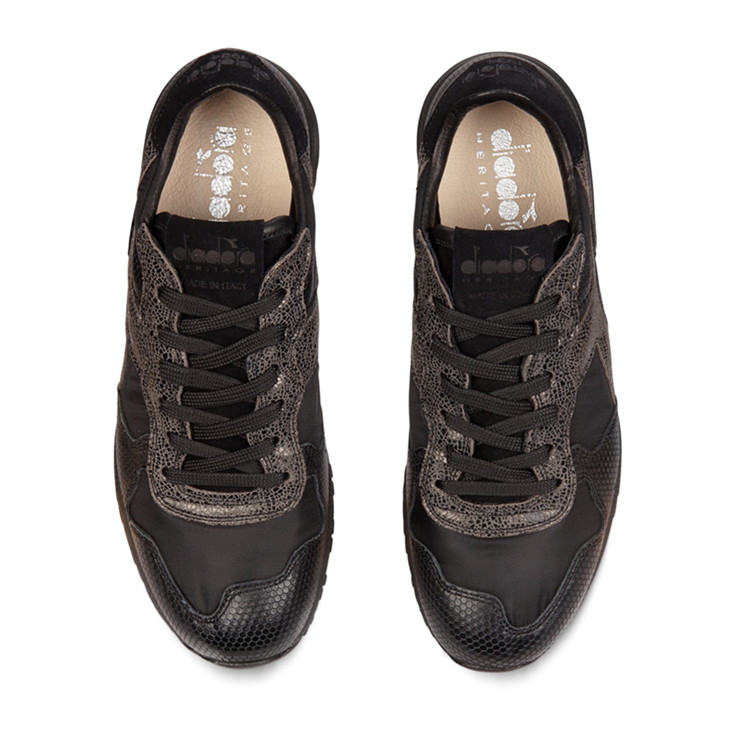 Diadora Heritage Herren Sneaker Trindent 90 ITA Black Pack aus strukturiertem Leder im Materialmix - schwarz