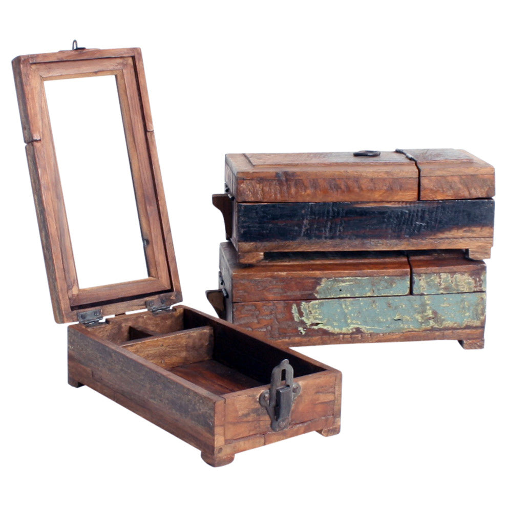 Barber shaving box mit Spiegel aus Altholz vintage