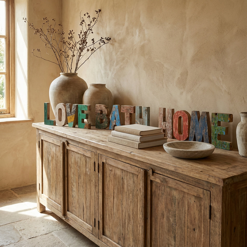 Handgefertigte Buchstaben aus Bootsholz mit maritimer Patina | nachhaltige Dekoration von STUFF Vintage Living