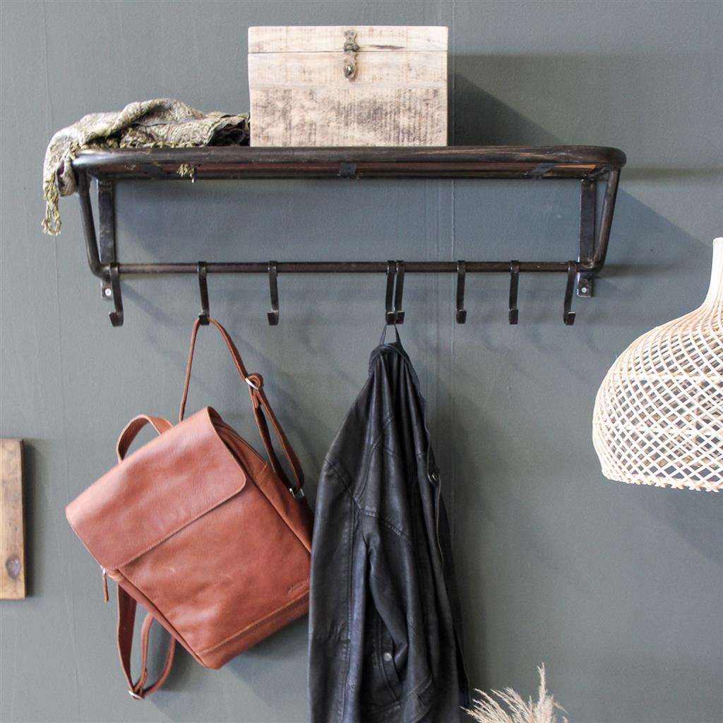 Schwarze Wandgarderobe aus Metall im Industrial Loft Style