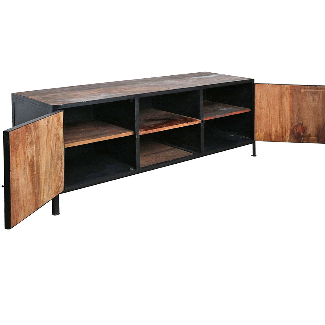 TV-Sideboard Heritage Industrial aus recyceltem Holz mit Metallgestell und Vintage-Patina