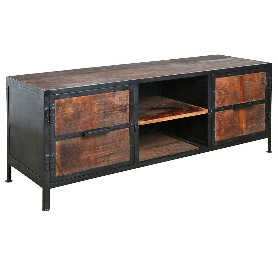 TV-Sideboard Heritage Industrial aus recyceltem Holz mit Metallgestell und Vintage-Patina