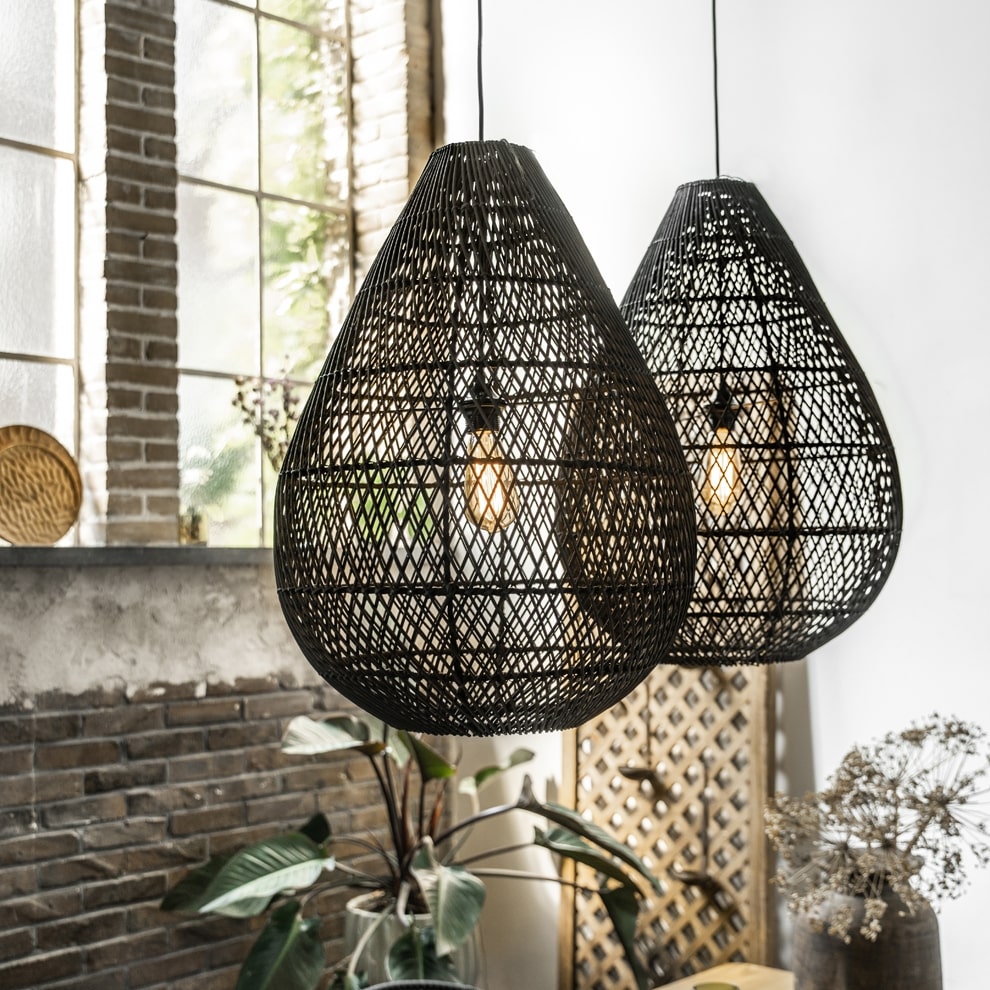 Deckenleuchte Drop Rattan schwarz groß