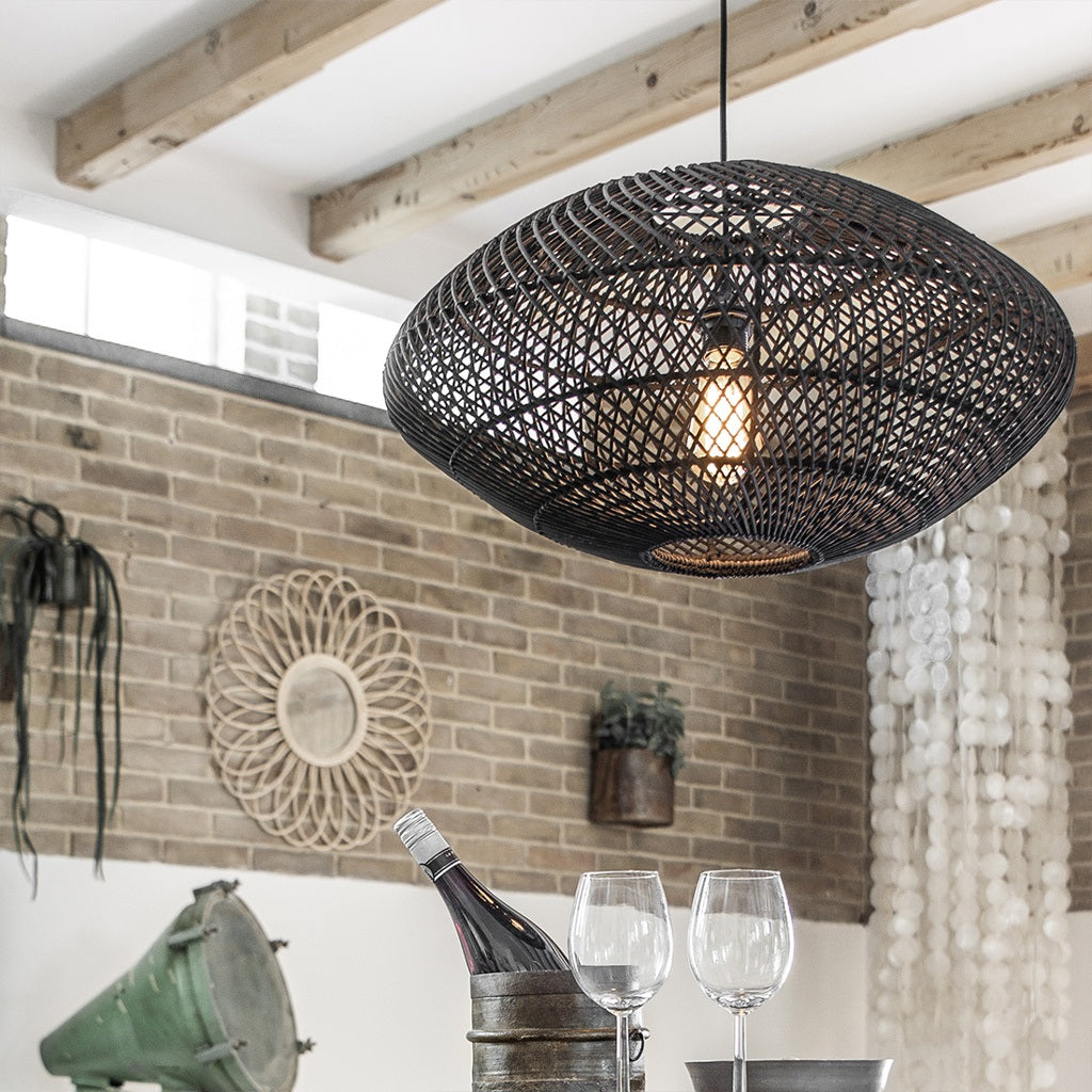 Deckenleuchte Ellipse Rattan schwarz