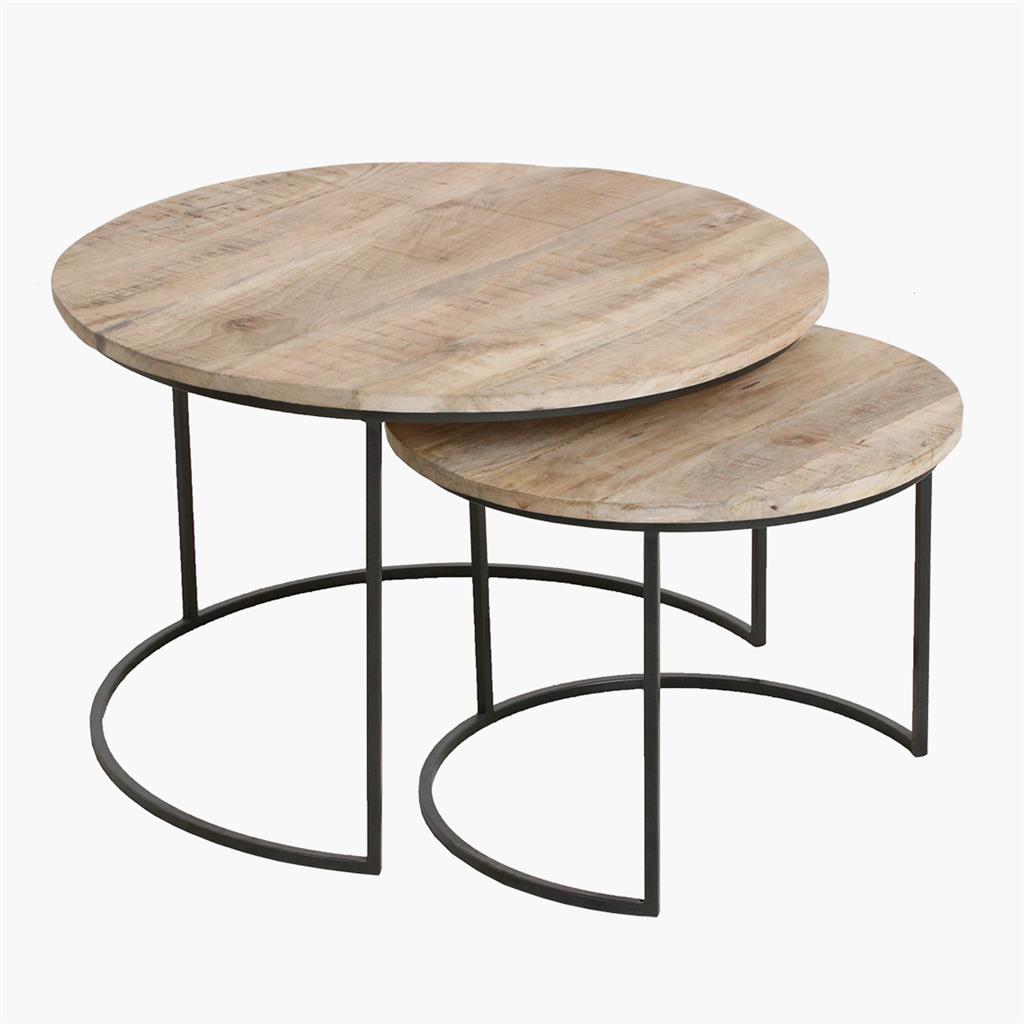 Couchtisch 2er-Set Vintage Mango mit Massivholzplatte