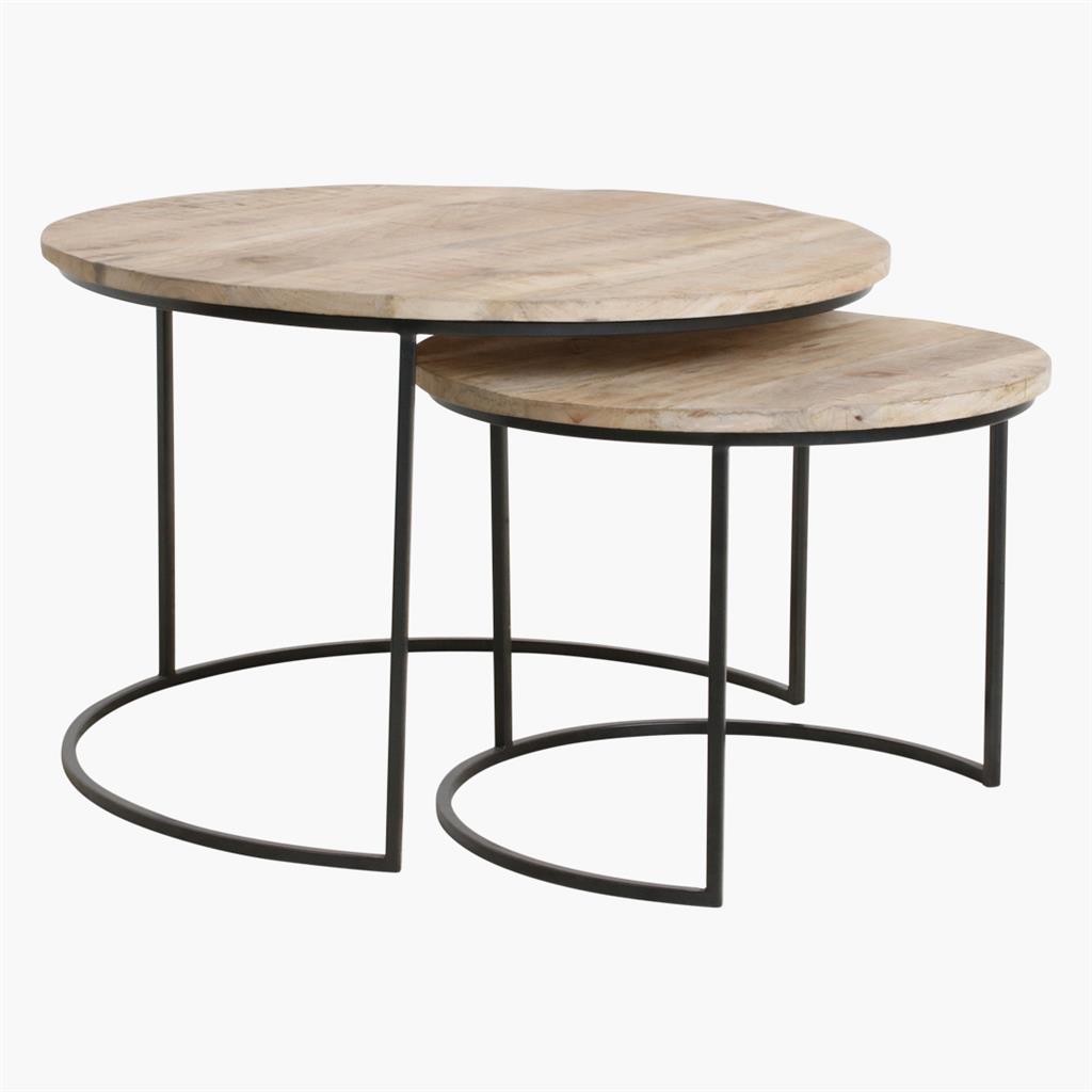 Couchtisch 2er-Set Vintage Mango mit Massivholzplatte