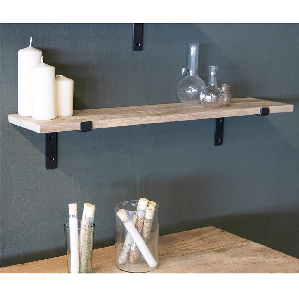 Wandregal Vintage aus recyceltem Mangoholz Massivholz 80cmx18cm (BxT) mit Haltern aus Stahl Industie-Loft-vintage-Design