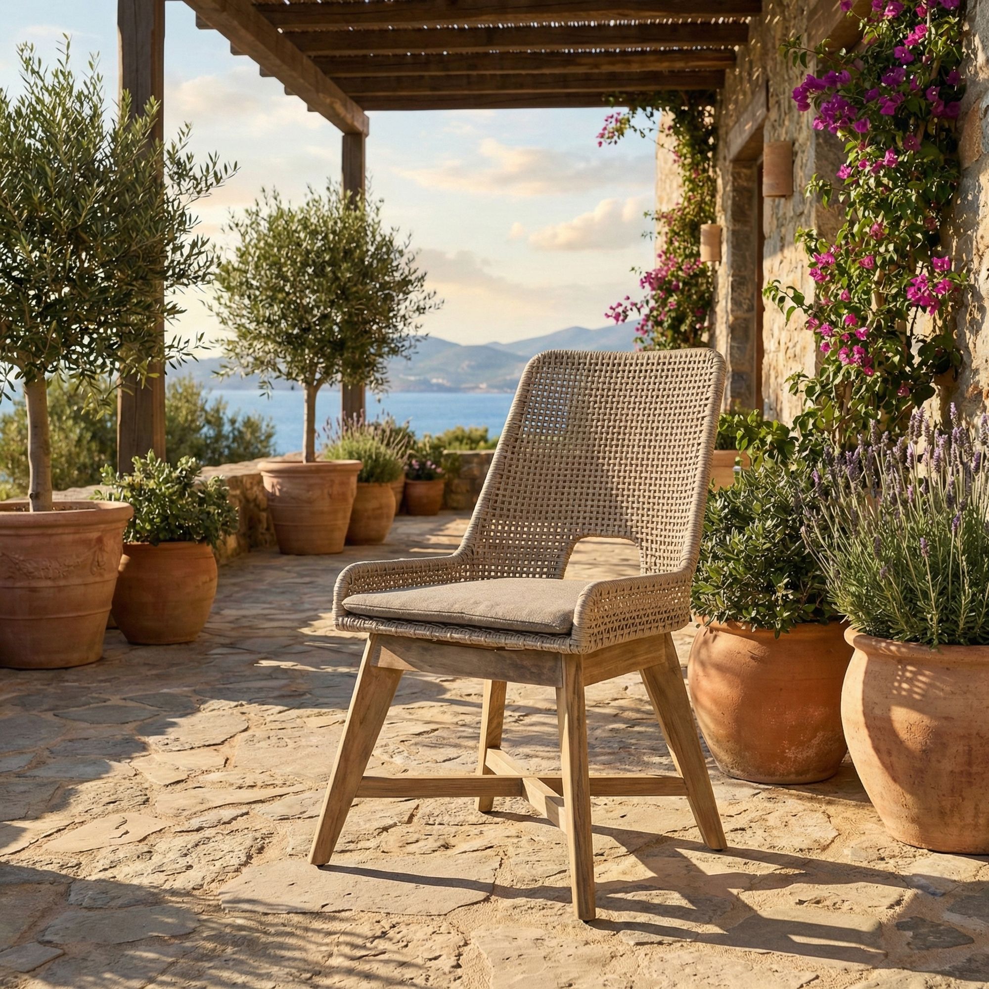 Outdoor Stuhl Hesperia mit Sitzkissen und Teakholzbeinen Taupe | Bizzotto bei STUFF Shop kaufen