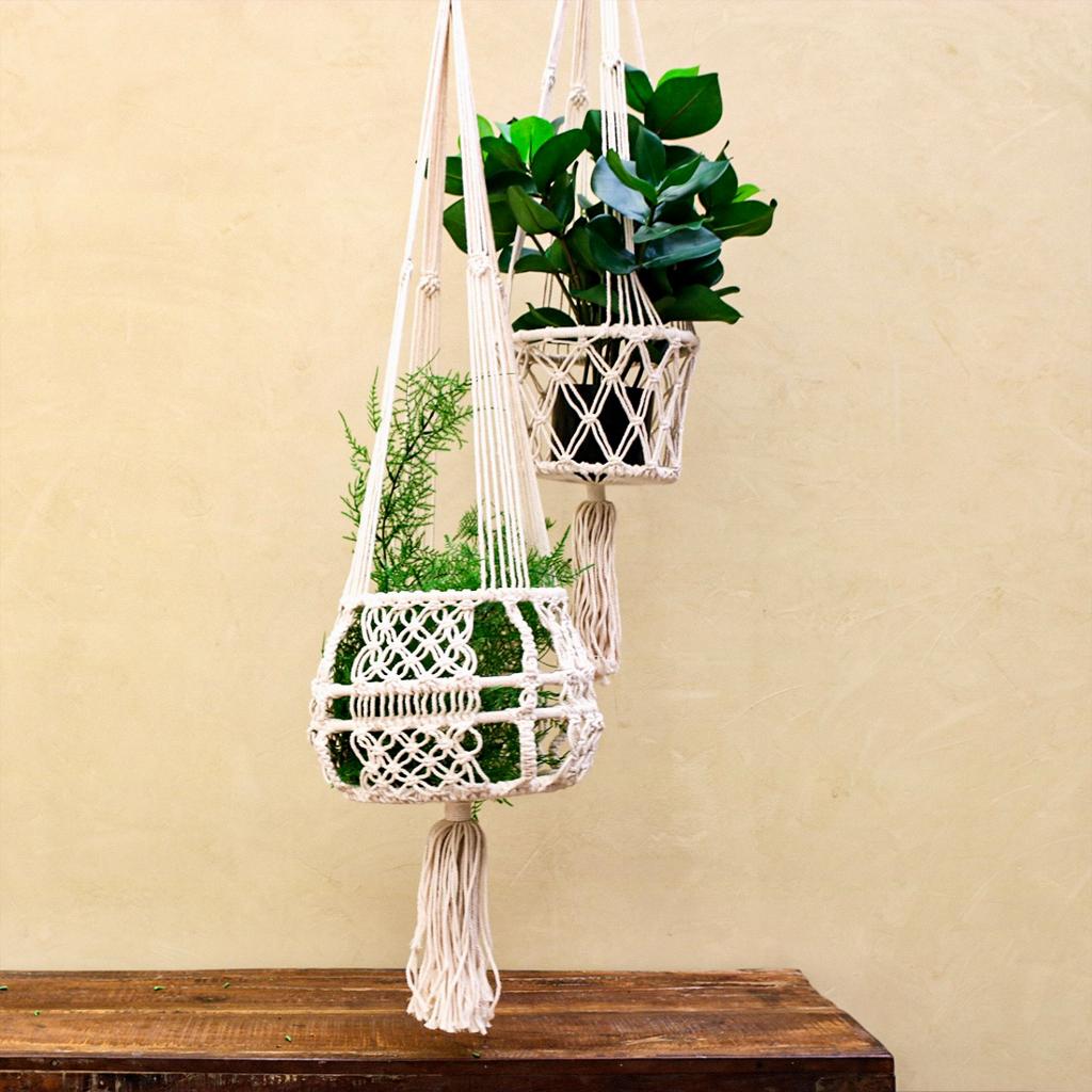 Makramee Blumenampel aus Baumwolle large