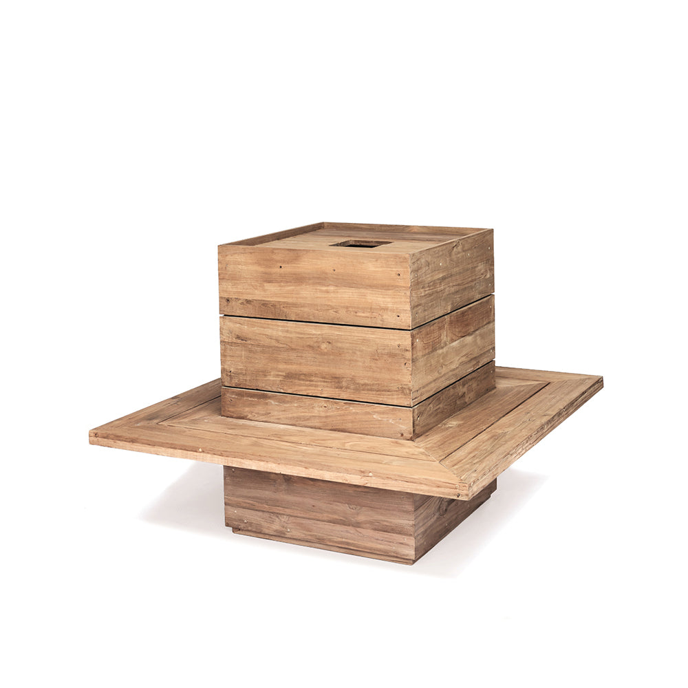 Pflanzkübel Fredy XL aus Teakholz in Natural Grey für Outdoor mit Sitzfläche | Gommaire bei STUFF Shop kaufen