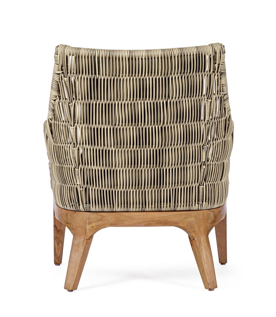 Outdoor Sessel Keilani mit Holzgestell und grauem Sitzkissen für Garten und Terrasse