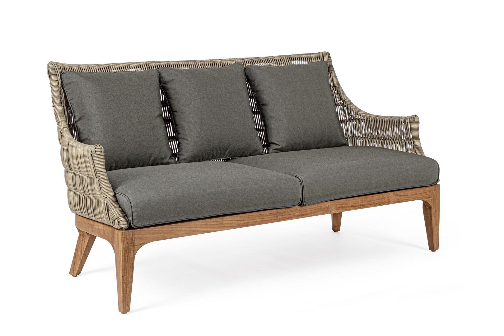 Garten Lounge Sofa Keilani mit Holzgestell und geflochtener Rückenlehne