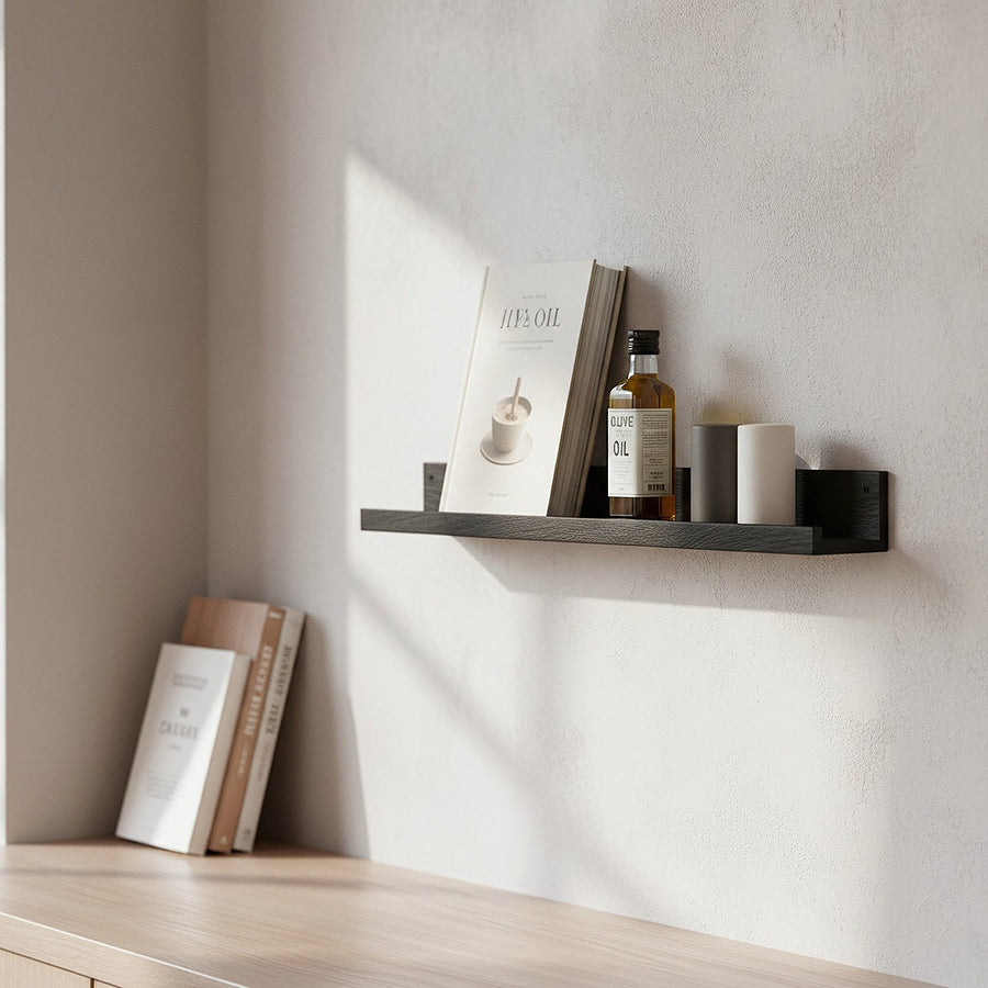 Wandregal Bilderleiste schwarz aus FSC recyceltem Altholz | STUFF Shop