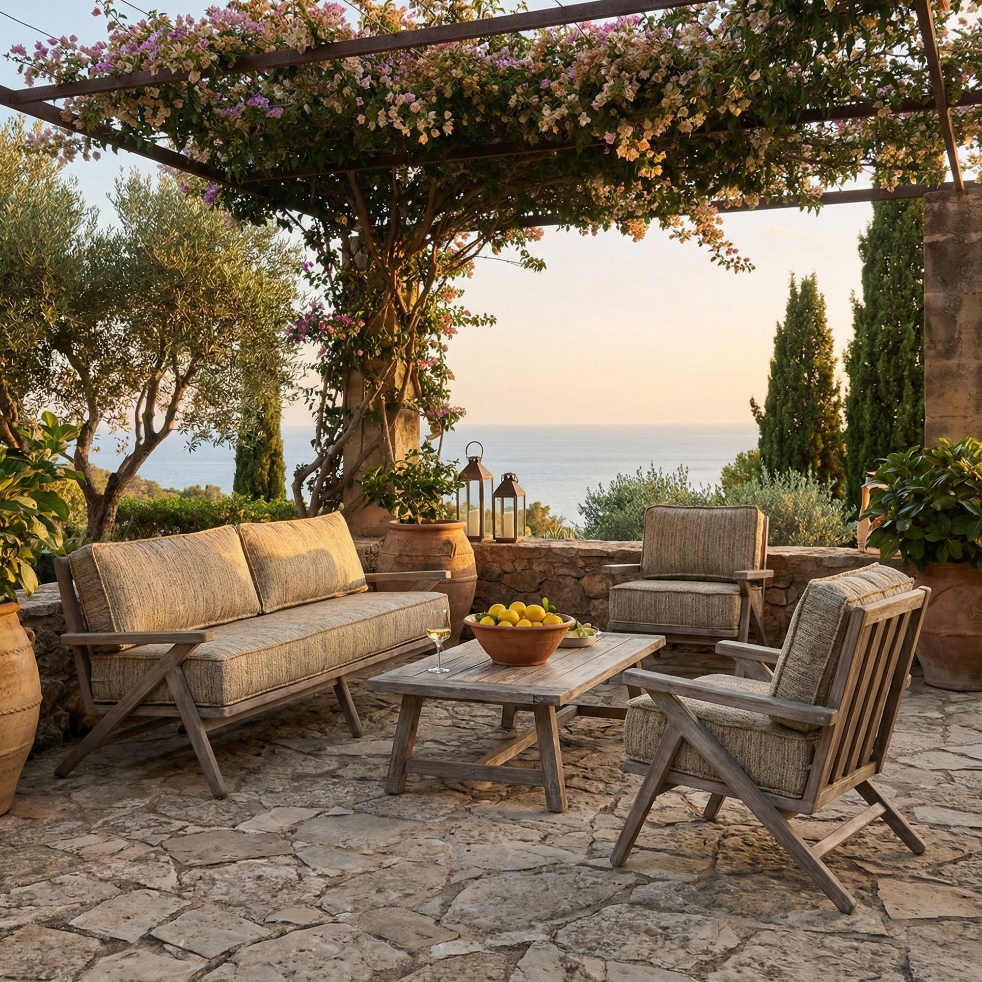 Outdoor-Sofa Alabama aus massivem Teakholz in Natural Grey von Gommaire bei STUFF Shop kaufem