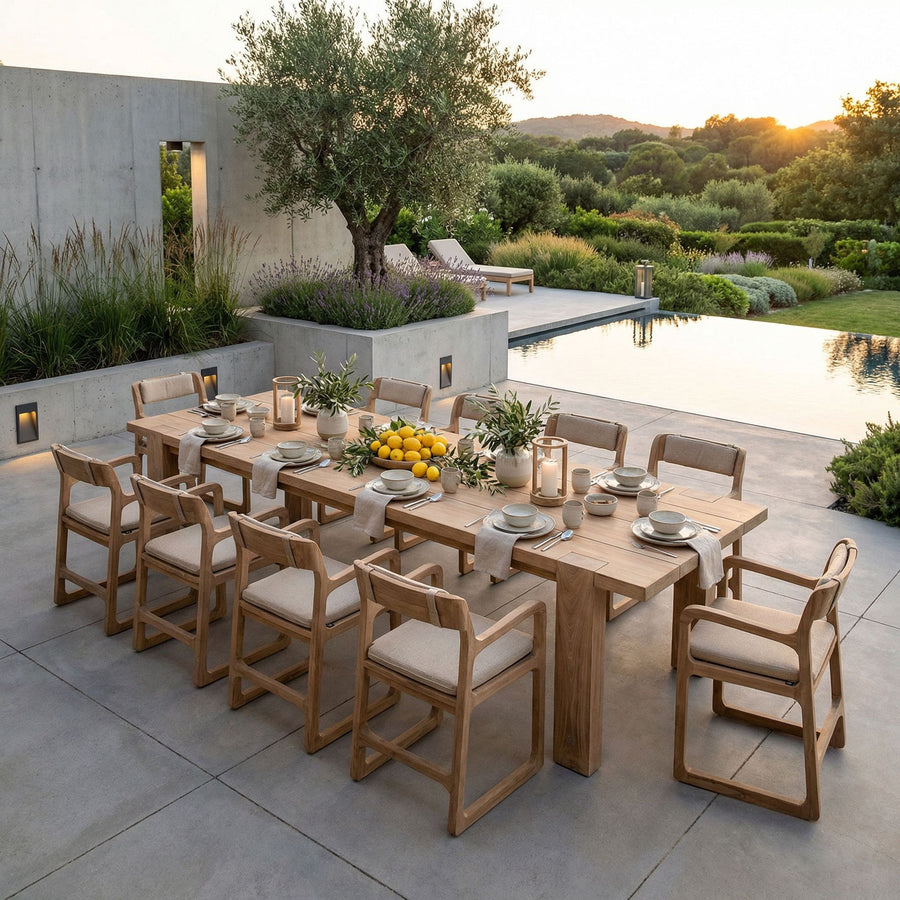 Outdoor Esstisch Maximus 330 x 95 x 75 cm mit Armchair Sally - Gommaire I STUFF Shop