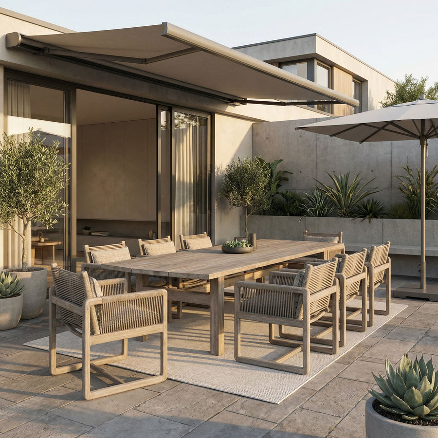 Outdoor Esstisch Abe aus recyceltem Teakholz in Natural Grey von Gommaire | STUFF Shop