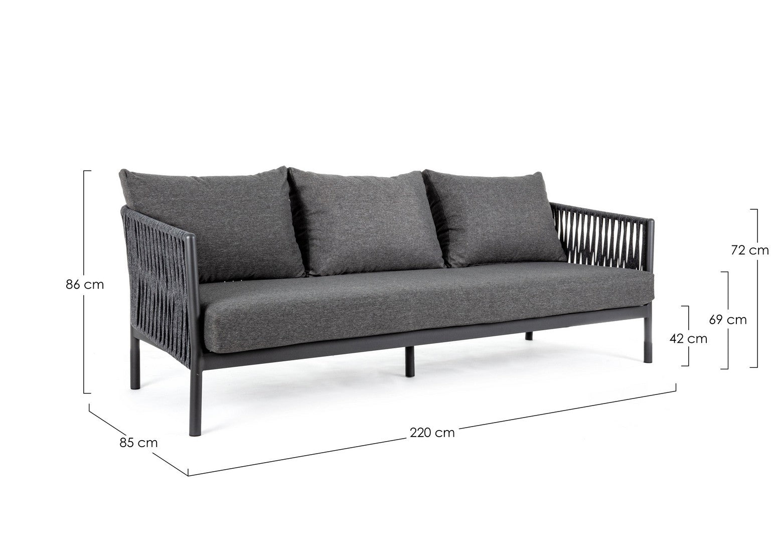 Sofa Florencia mit Kissen anthrazit