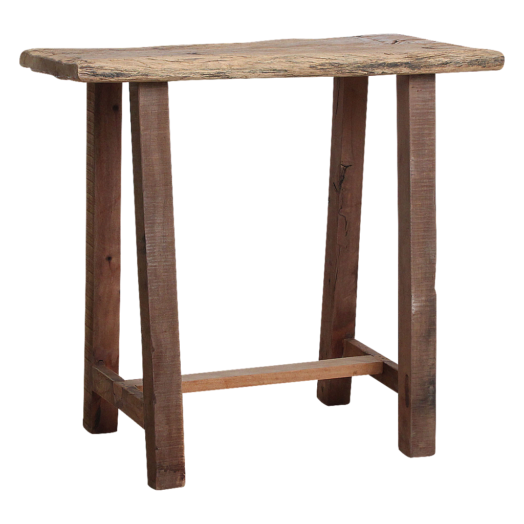 Handgefertigte Konsole Naturelle Farmwood aus recyceltem, rustikalem Holz mit natürlichen Unvollkommenheiten, Maße 100x60x45 cm.