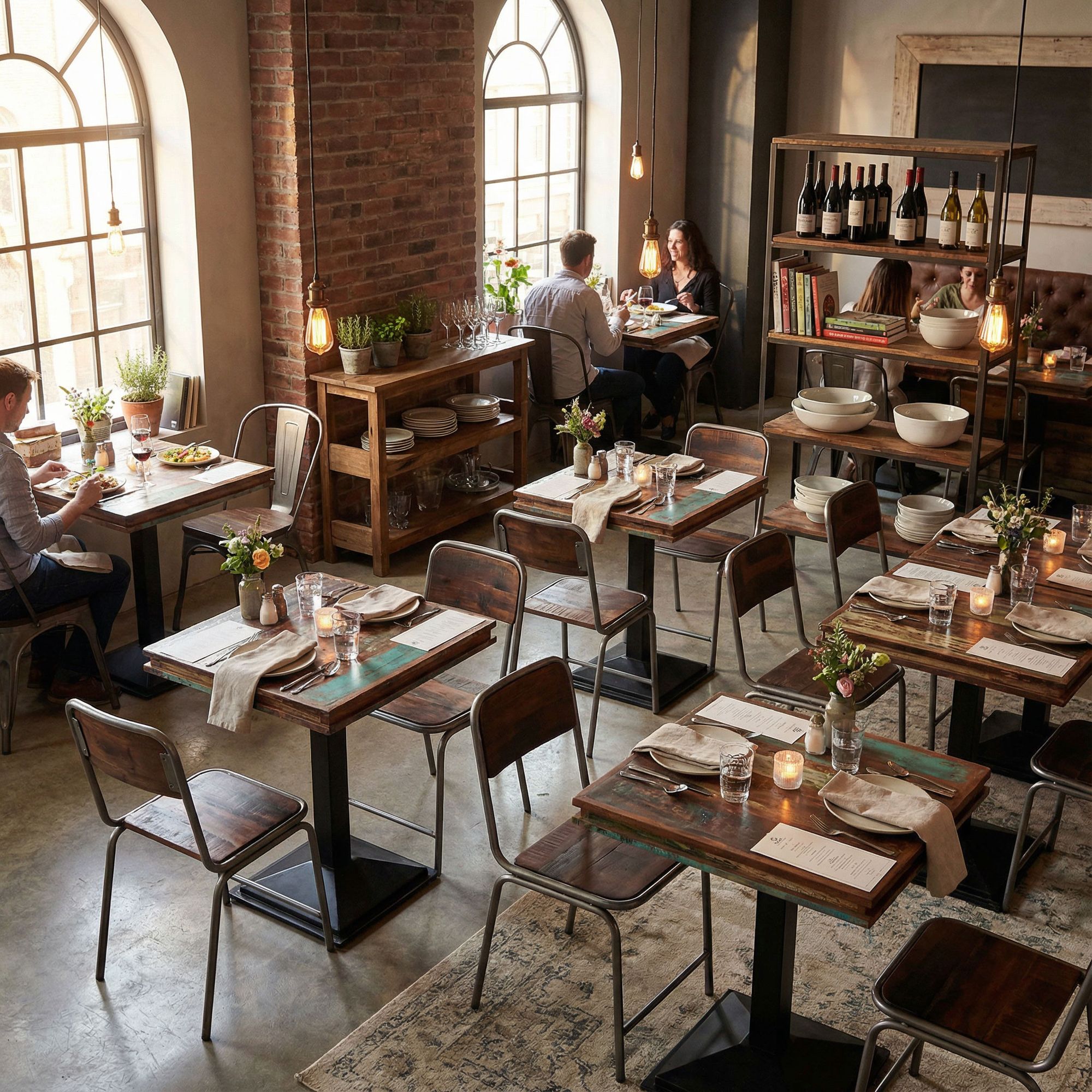 Bistrotisch Scrapwood aus mehrfarbigem recyceltem Altholz für Gastronomie und Bistro | STUFF Loft Gastronomie Design