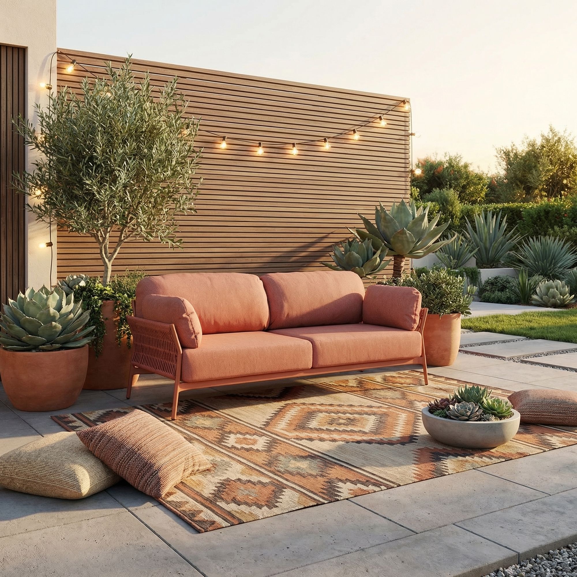 Outdoor Sofa Paradis Sierra lachsrot modernes Lounge Sofa für Garten