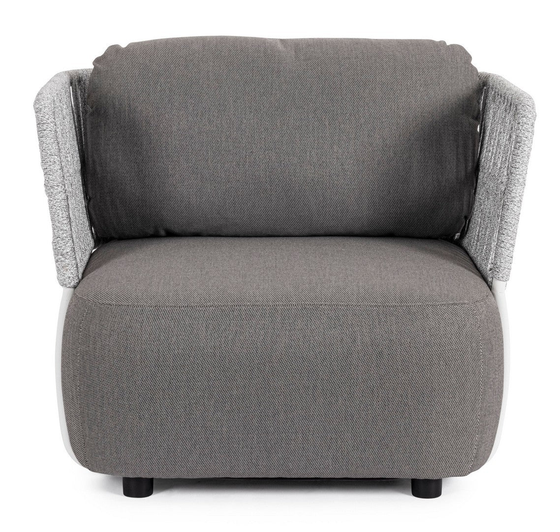 Outdoor Sessel Palmer mit weißem Geflecht und grauem Kissen