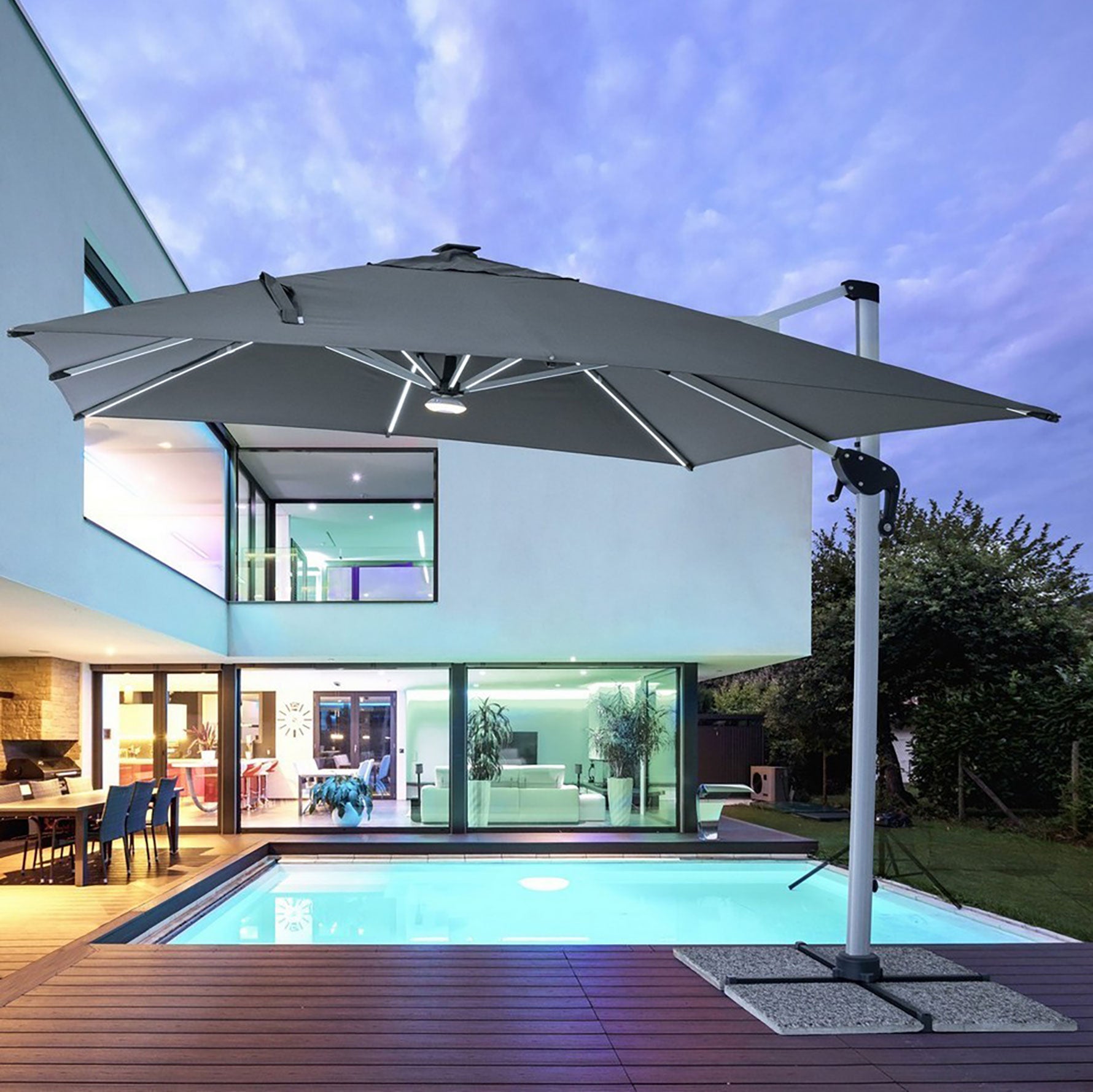 Sonnenschirm Ines mit LEDs 3x3m dunkelgrau I Bizzotto bei Stuff Shop kaufen