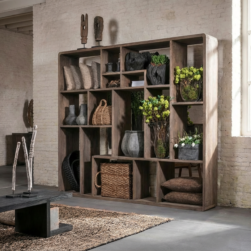 Großes Bücherregal Saar Authentic Brown von Gommaire im Wohnraum – Gommaire bei STUFF Shop kaufen