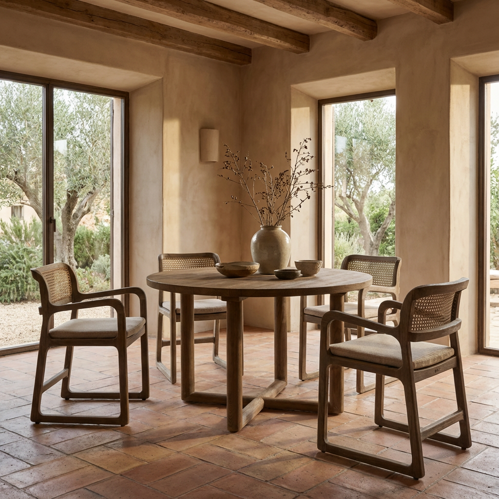 Runder Esstisch Justin Ø120 cm aus recyceltem Teakholz in Authentic Grey | Gommaire bei STUFF Shop kaufen