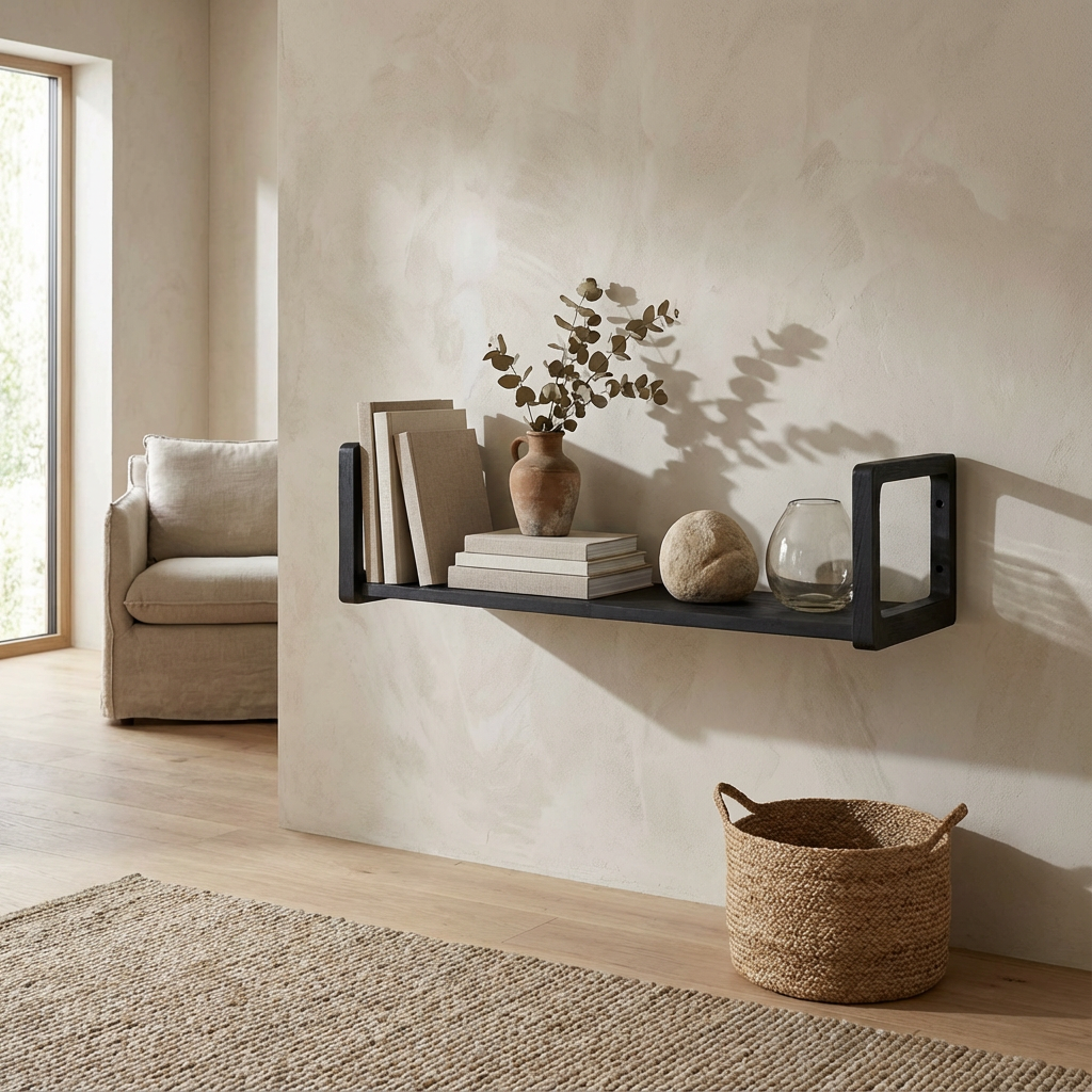 Wandregal Shelvy Teak in Anthracite und Natural Grey von Gommaire