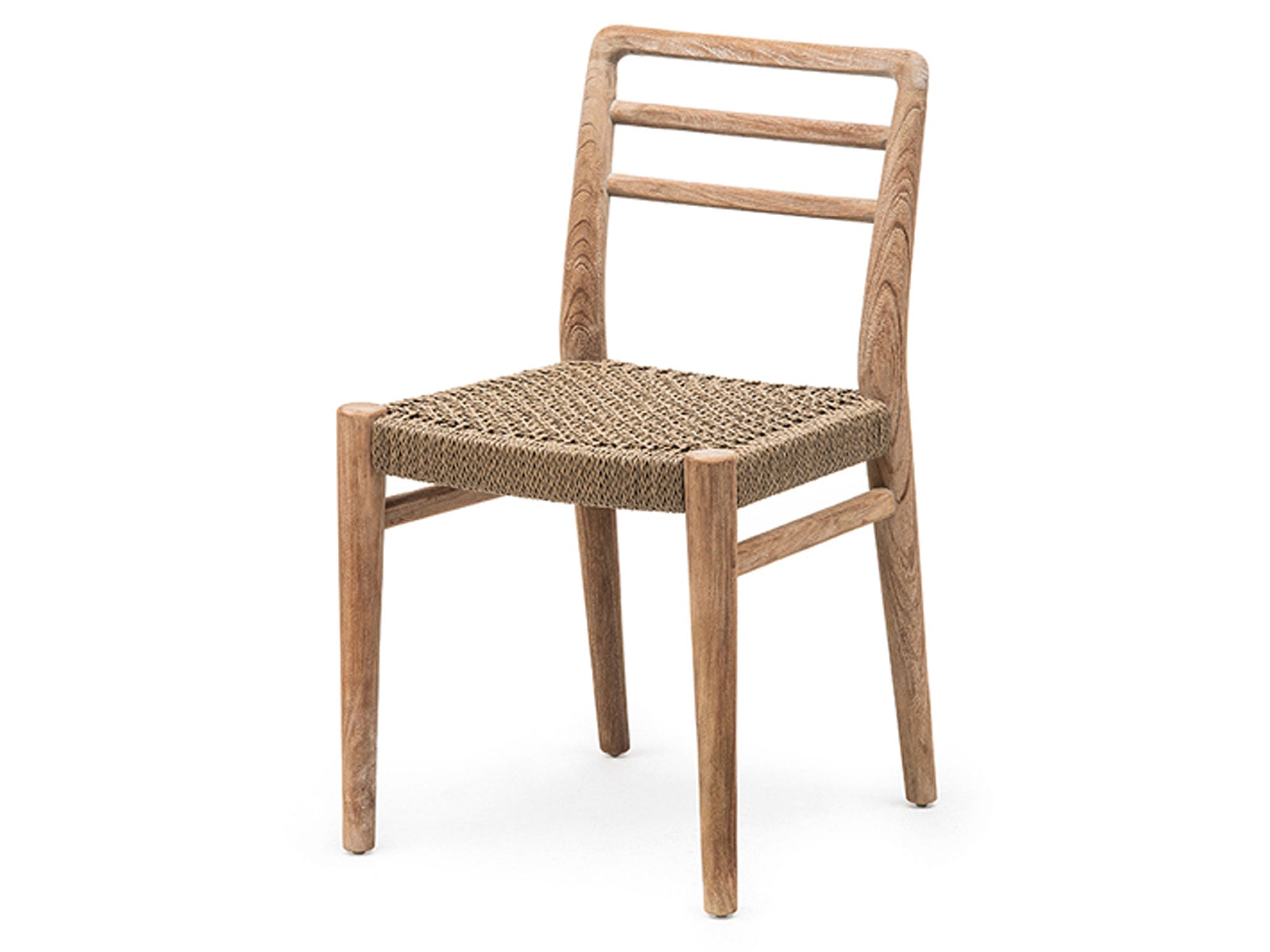 Stuhl Jared Teak aus massivem Teakholz Natural Grey mit handgeflochtenem Sitz aus PE Wicker Antique Weed | optional mit Outdoor-Polster von Gommaire