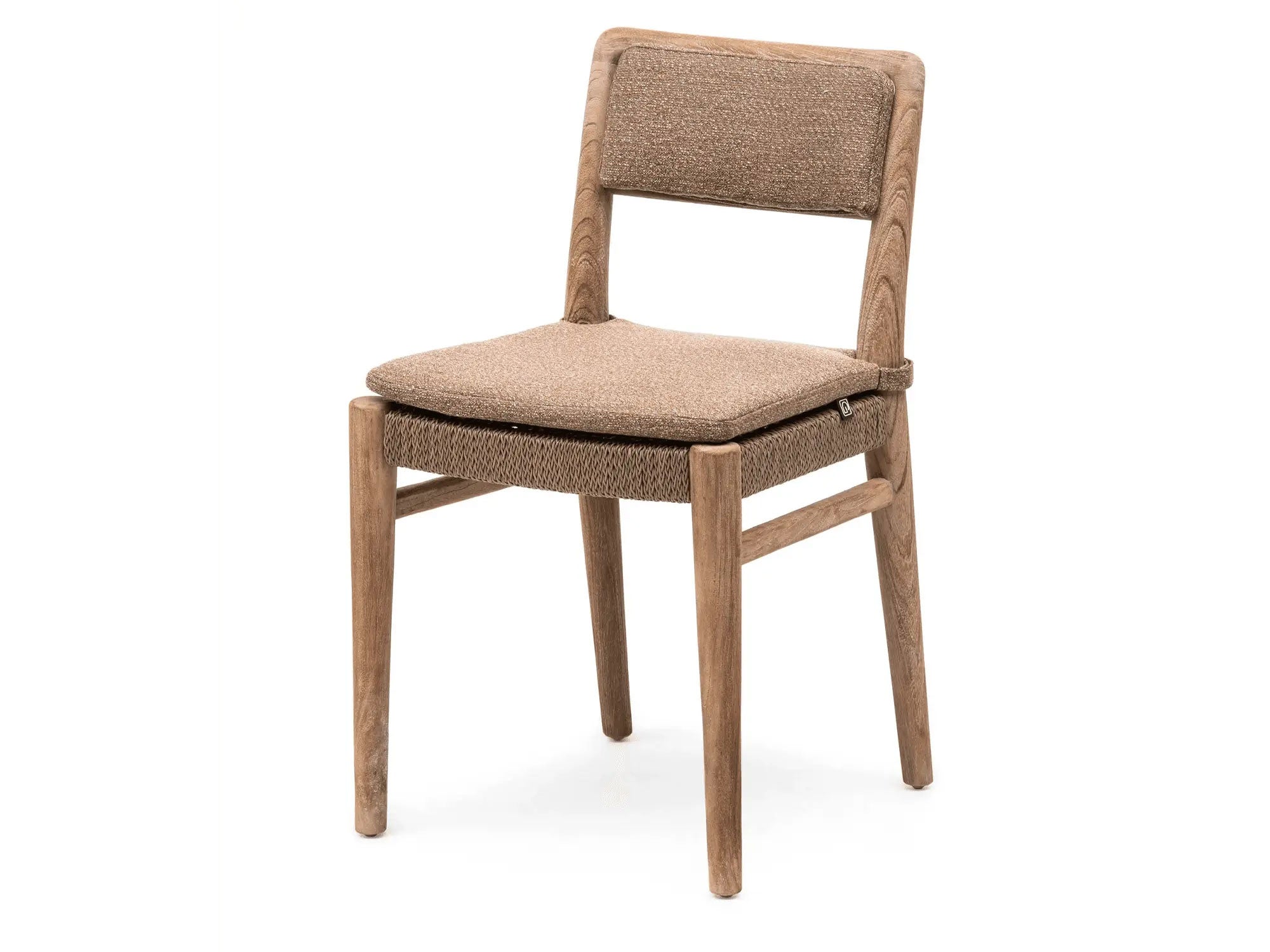 Stuhl Jared Teak aus massivem Teakholz Natural Grey mit handgeflochtenem Sitz aus PE Wicker Antique Weed | optional mit Outdoor-Polster von Gommaire