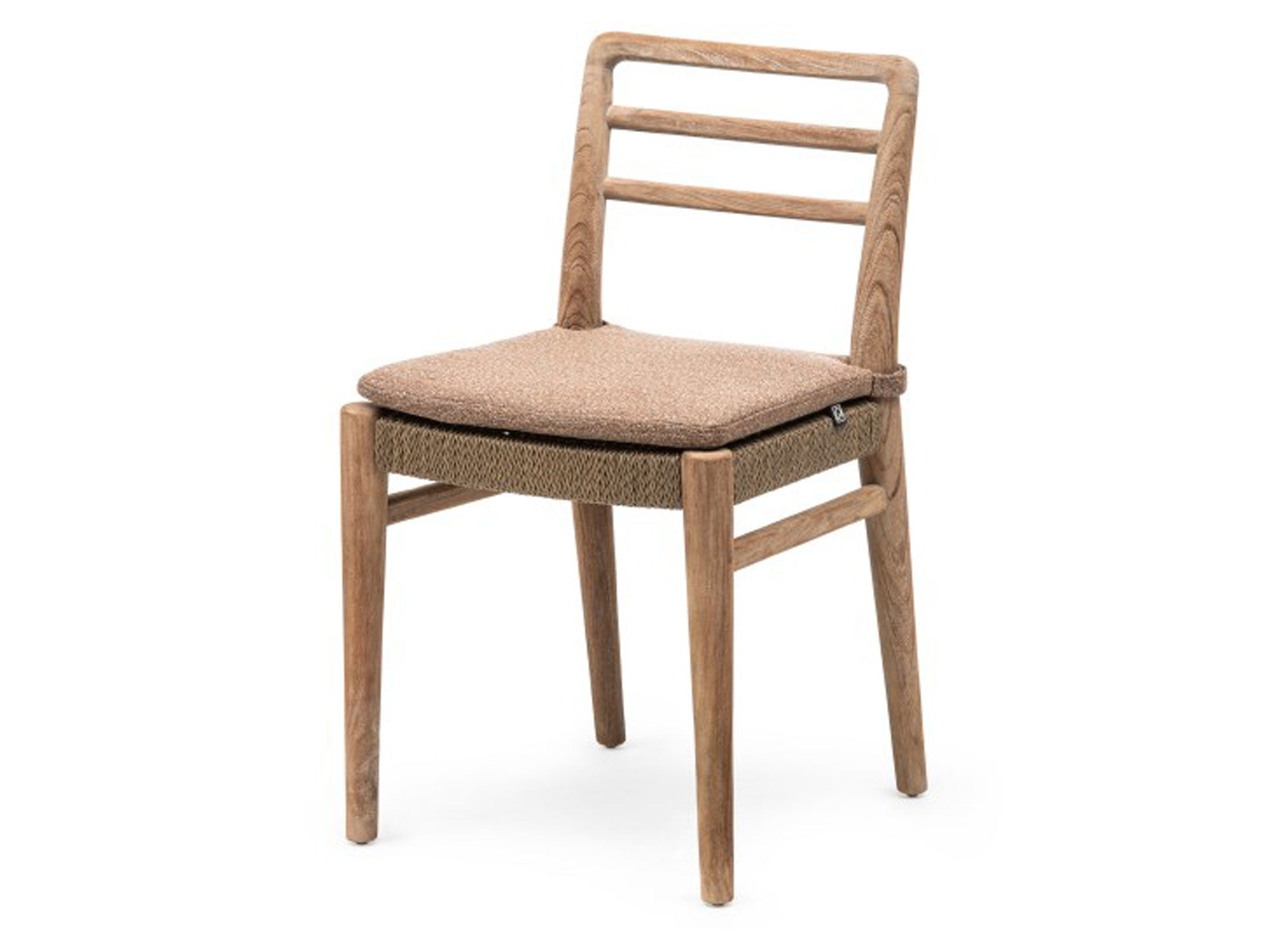 Stuhl Jared Teak aus massivem Teakholz Natural Grey mit handgeflochtenem Sitz aus PE Wicker Antique Weed | optional mit Outdoor-Polster von Gommaire