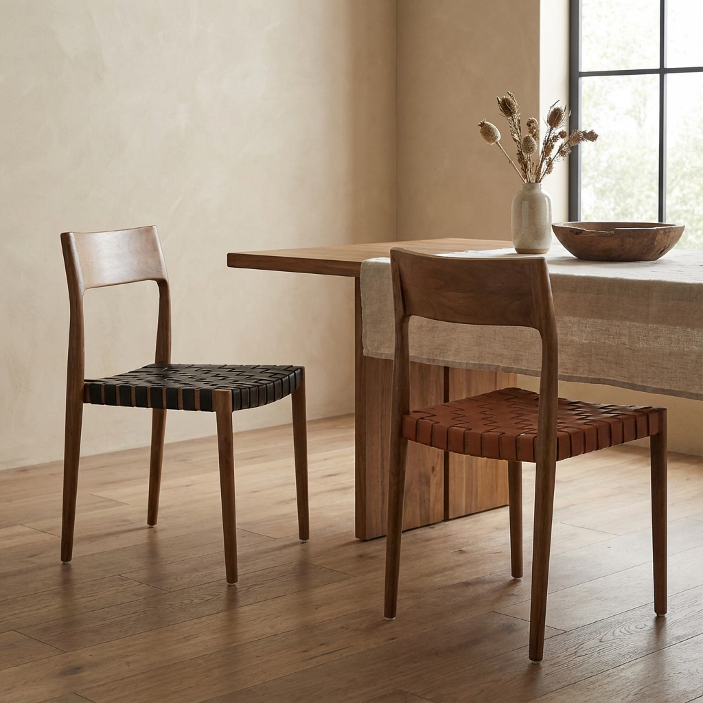 Maren Stühle mit schwarzem Leder in moderner Esszimmerumgebung | STUFF Shop