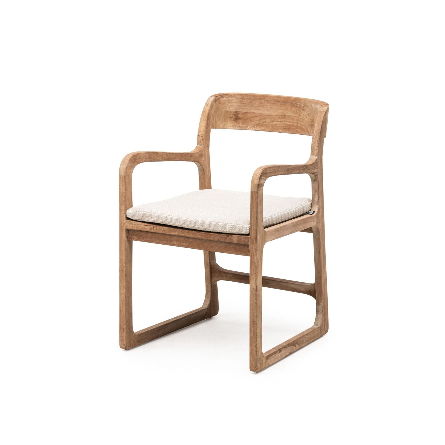 Armlehnenstuhl Sally Teak aus massivem Teakholz Natural Grey im skandinavischen Stil | optional mit Sitzpolster oder Sitzpolster und Rückenpolster