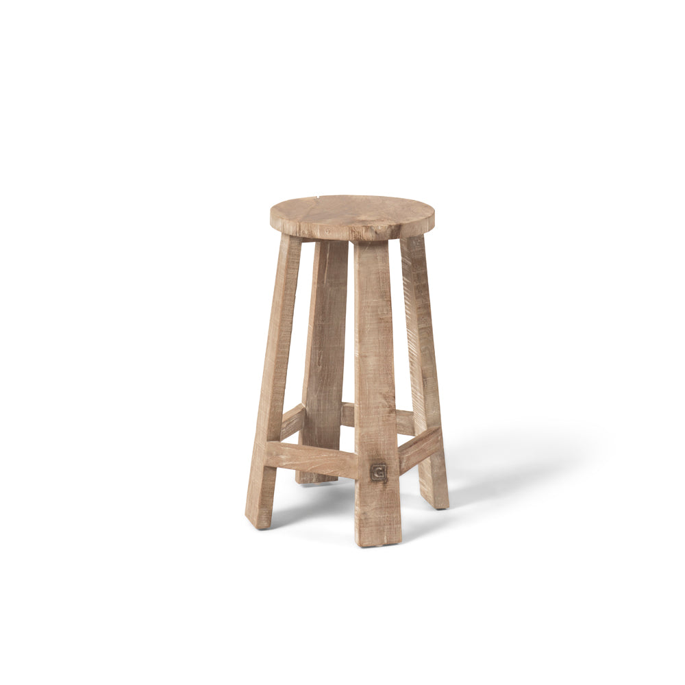 Barhocker Alex Teak Natural Grey aus recyceltem Teakholz für den Außenbereich von Gommaire.