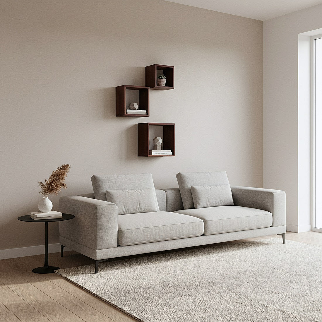 Regalset Historia Cubi Heritage aus recyceltem Altholz in drei Größen, montiert als stilvolle Wanddeko