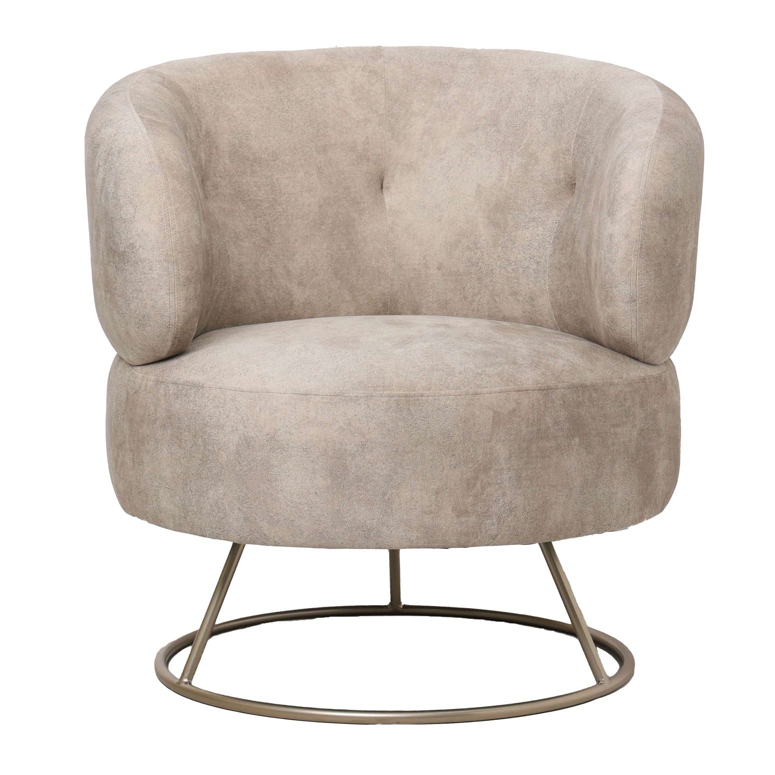 Sessel Carice in Beige, weich gepolstert, mit einer eleganten goldenen Basis für einen luxuriösen und komfortablen Sitz.