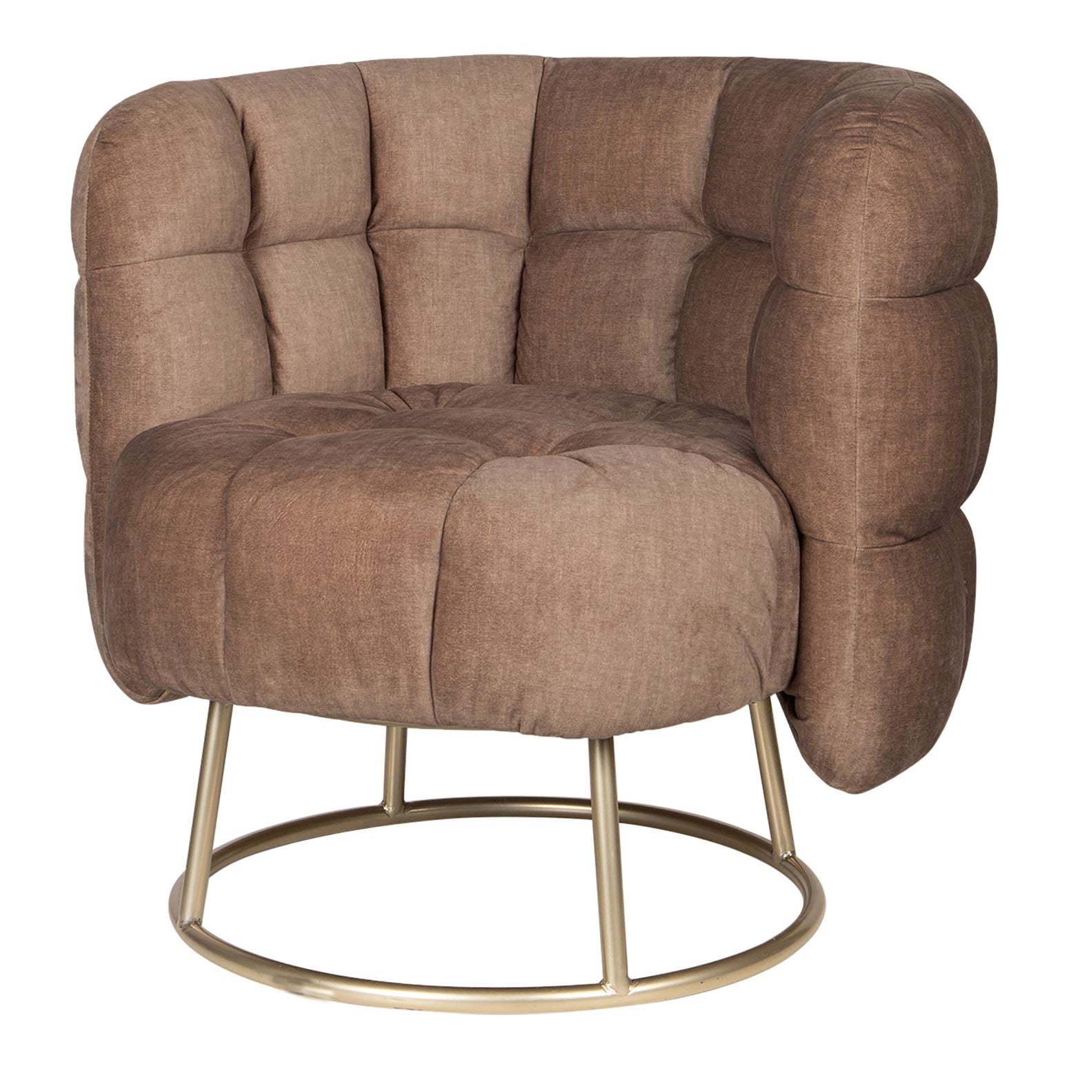 Gemütlicher Sessel Fluffy von PTMD in Pink mit weicher Polsterung und einer schicken goldfarbenen Basis für einen eleganten und bequemen Sitz.