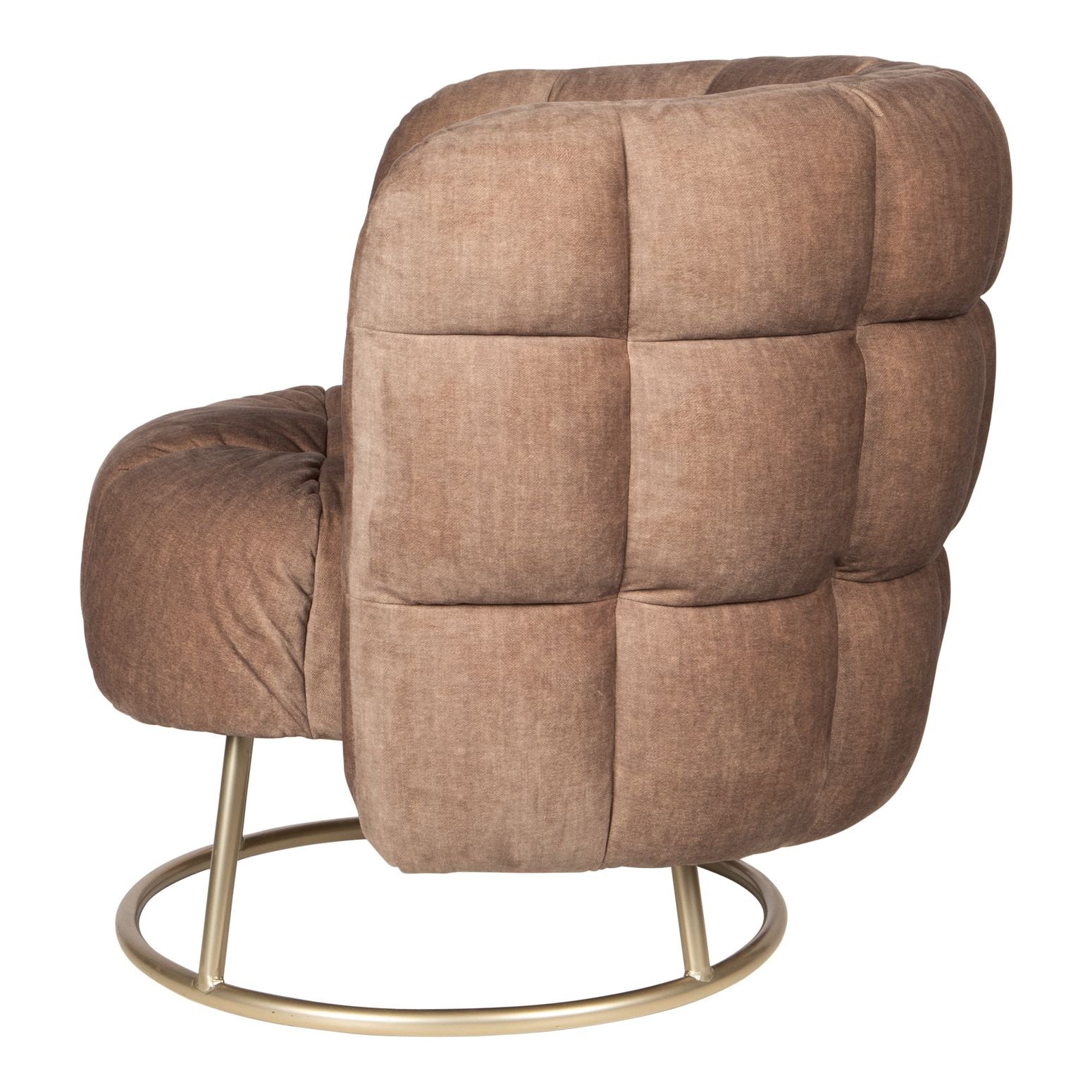 Gemütlicher Sessel Fluffy von PTMD in Pink mit weicher Polsterung und einer schicken goldfarbenen Basis für einen eleganten und bequemen Sitz.