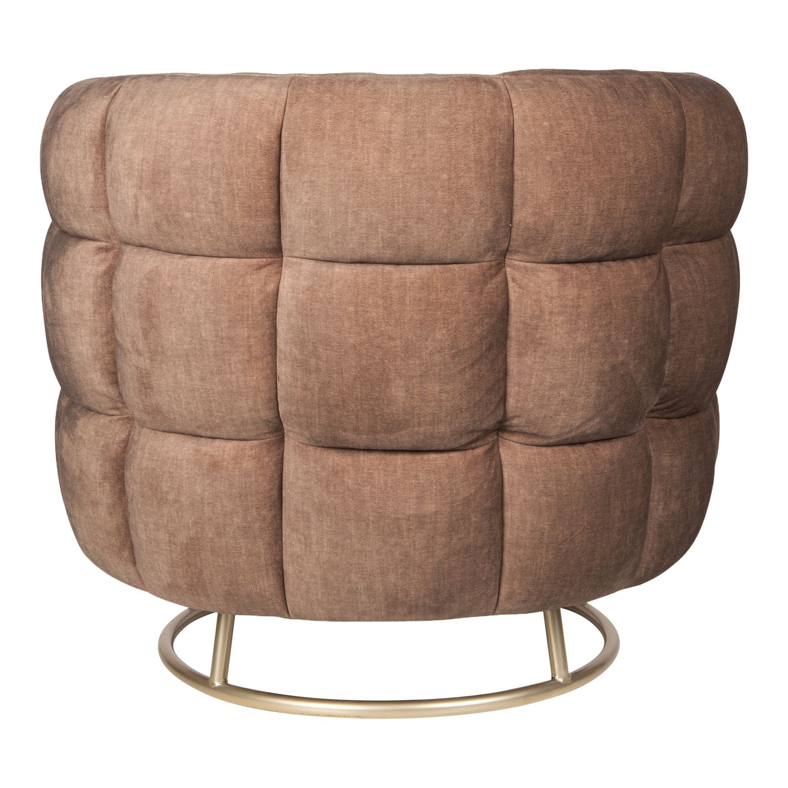 Gemütlicher Sessel Fluffy von PTMD in Pink mit weicher Polsterung und einer schicken goldfarbenen Basis für einen eleganten und bequemen Sitz.