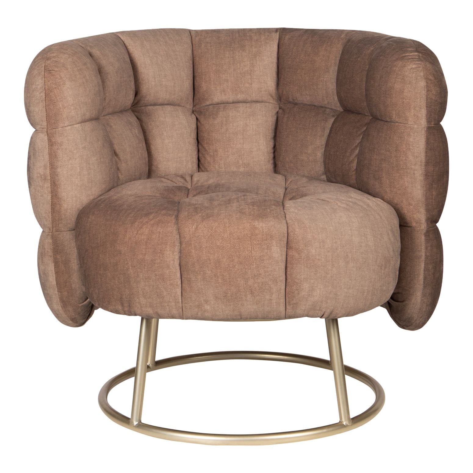 Gemütlicher Sessel Fluffy von PTMD in Pink mit weicher Polsterung und einer schicken goldfarbenen Basis für einen eleganten und bequemen Sitz.